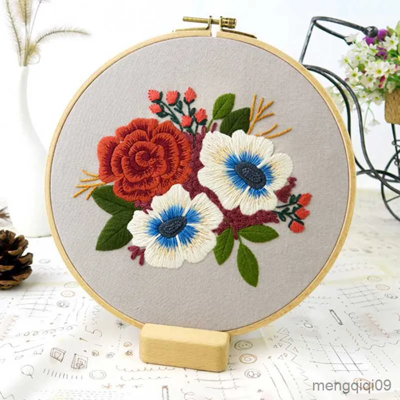 Kinesiska stilprodukter DIY -broderi Flower Materials Package Brodery Hoop Handgjorda Cross Stitch Kit för nybörjare Bordado Decor Syförsörjning R230803