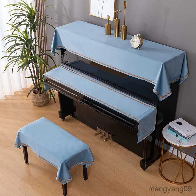 Dust Cover 1Pcs European Solid Color Upright Piano Cover Stool Cover Half Dust-Proof Covers Keyboard Cloth Furniture Protective Cover R230803