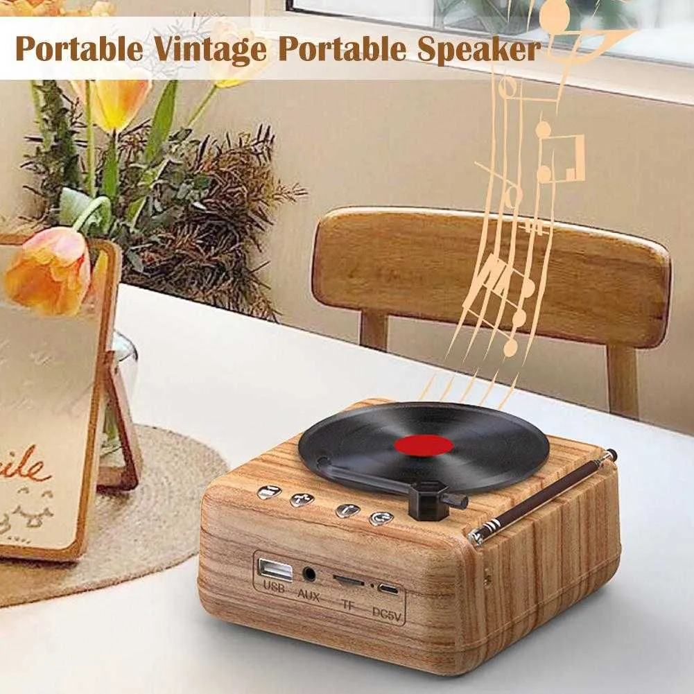 Altoparlanti portatili Altoparlante portatile vintage portatile Altoparlante per riproduzione disco/AUX USB Giradischi stereo compatibile con Bluetooth