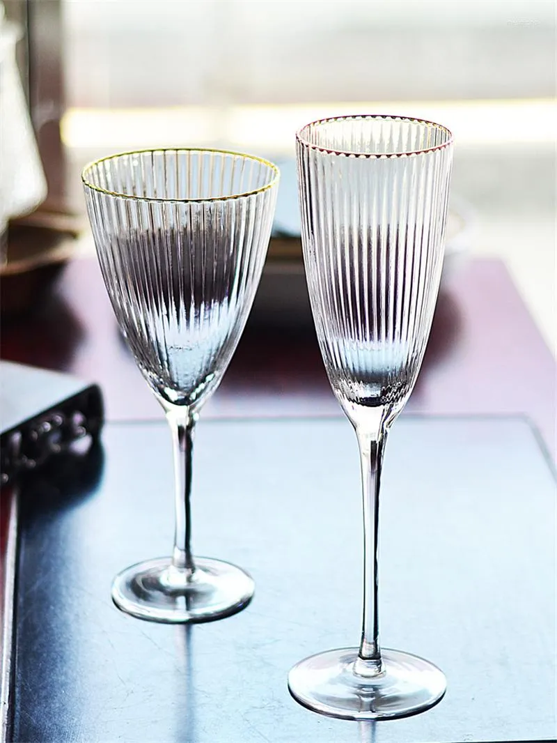 Wine Glasses Ins Sell Vertical Stripe Champagne Cups Crystal Home Drinking Wedding Goblet Creative El Party Drinkware