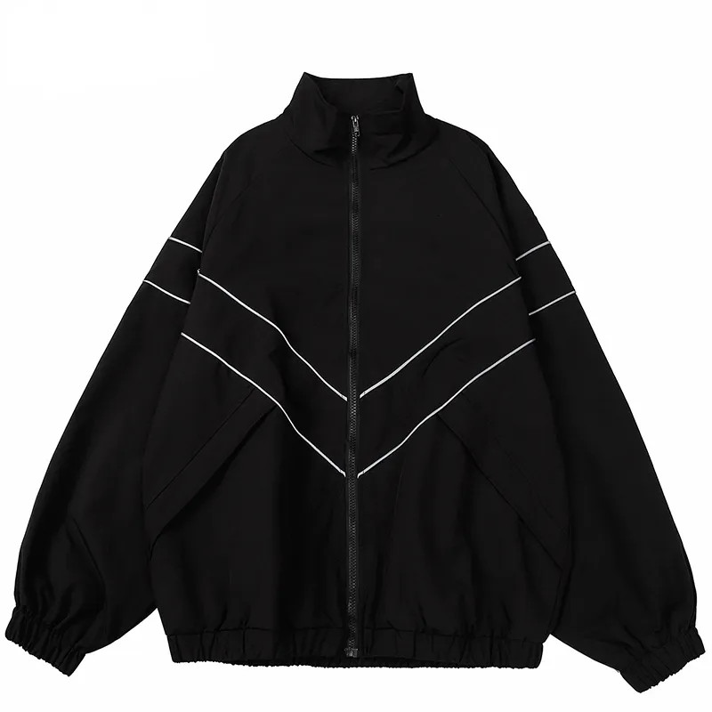 Vestes pour hommes Hip Hop Street Manteau rayé réfléchissant Femmes Manteaux Coupe-vent à glissière Harajuku Mince Veste de baseball Noir Sports 230803