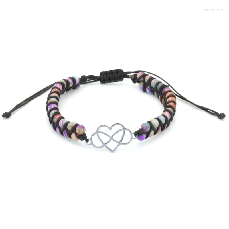 Charm Bracelets de dupla camada de pedra natural vazada em aço inoxidável eletrocardiograma em forma de amor pulseira trançada para mulheres
