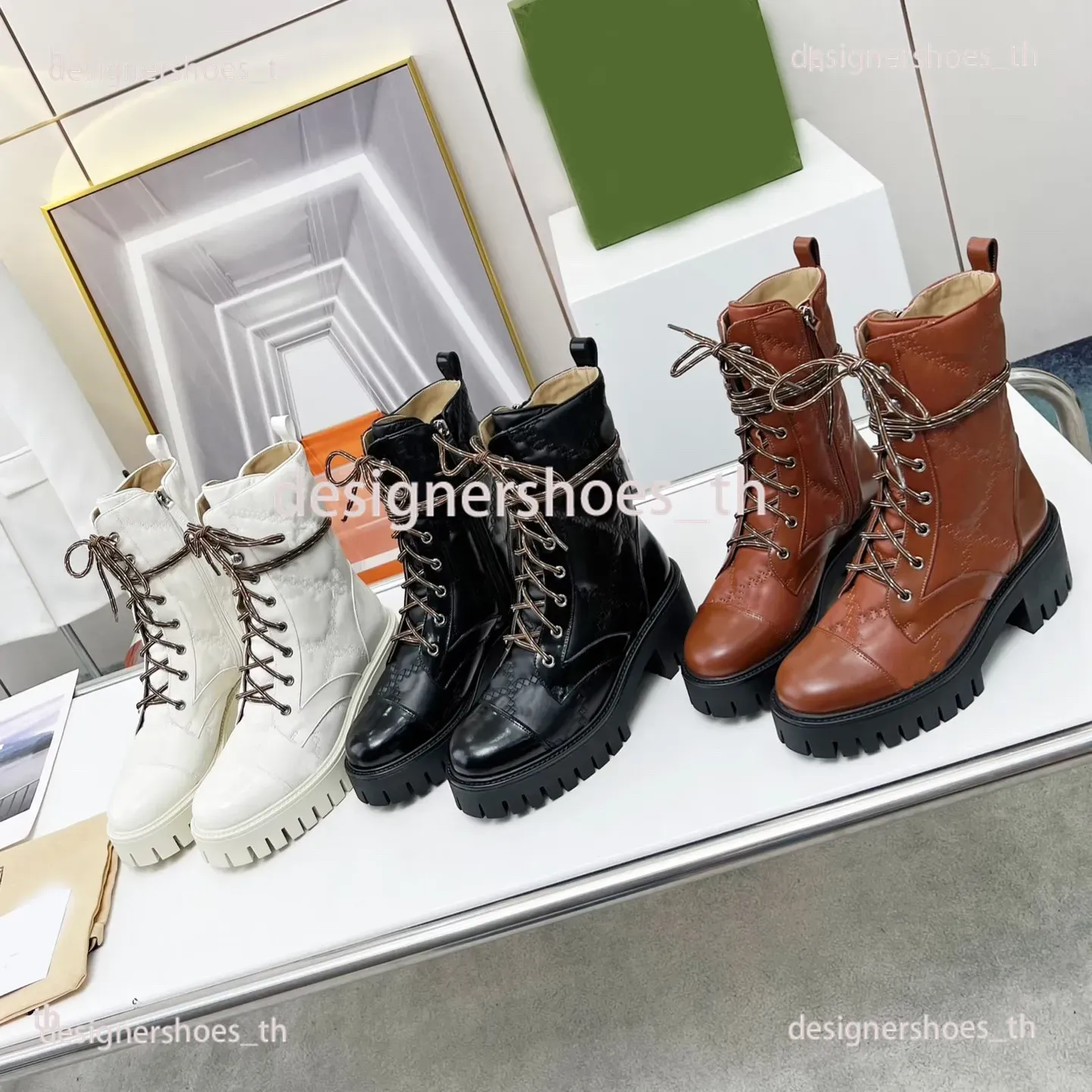 Designer-Stiefel, Matelasse-Stiefel, Schnürstiefeletten, Damenstiefel, gestepptes Leder, klassische Wildleder-Schnalle, Schuhe mit klobigem Absatz