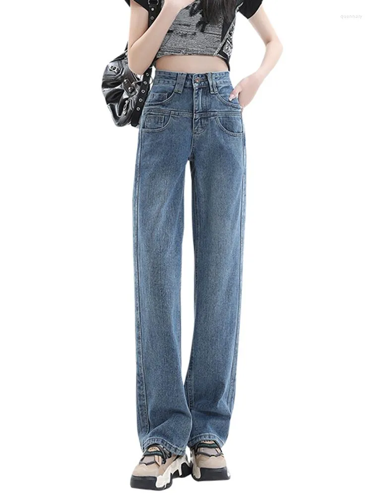 Jeans pour femmes Baggy femmes taille haute Denim pantalon confortable pleine longueur coréen 2023 Streetwear bureau dame concepteur patchwork poches