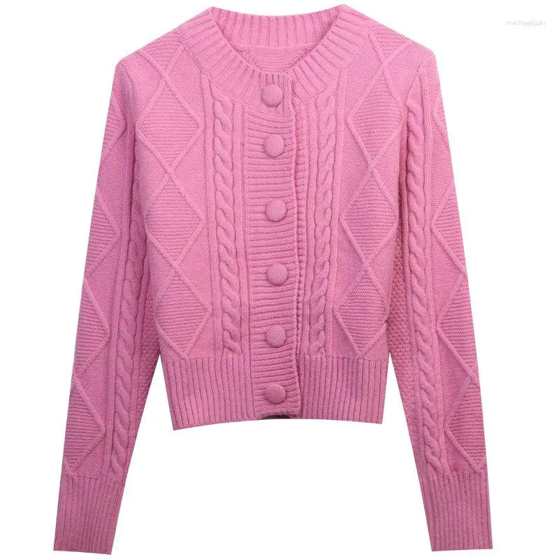 Kadın Sweaters Bahar Pembe Renk Moda Kadınlar hırka kazak tam kollu iyi kaliteli elastik retro üstleri ceket jumper'ları