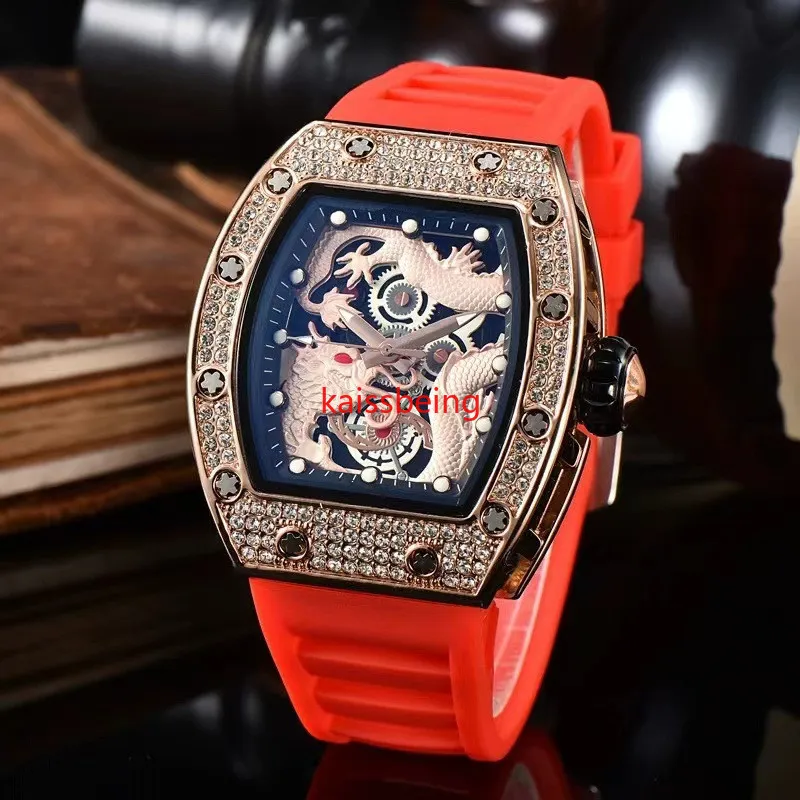 2023 Multi-function automatic 3-pin clock Men's Top Luxury AAA Men's watch Glow-in-the-dark Dragon Print set with diamonds