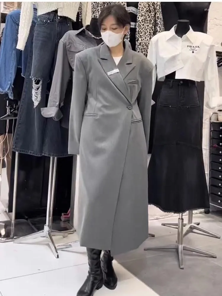 Trenchs pour femmes SuperAen printemps et automne 2023 manteau de costume à un bouton lâche coréen gris Blazer