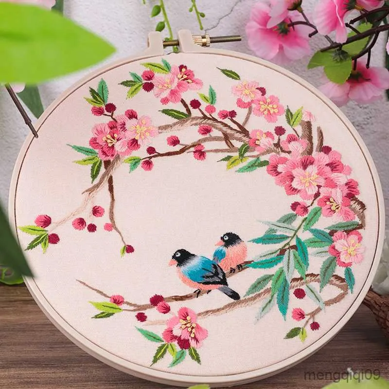 Çin tarzı ürünler diy çiçek desen baskılı nakış çember çapraz dikiş iğne işleri el yapımı dikiş sanat zanaat boya ev dekor R230803
