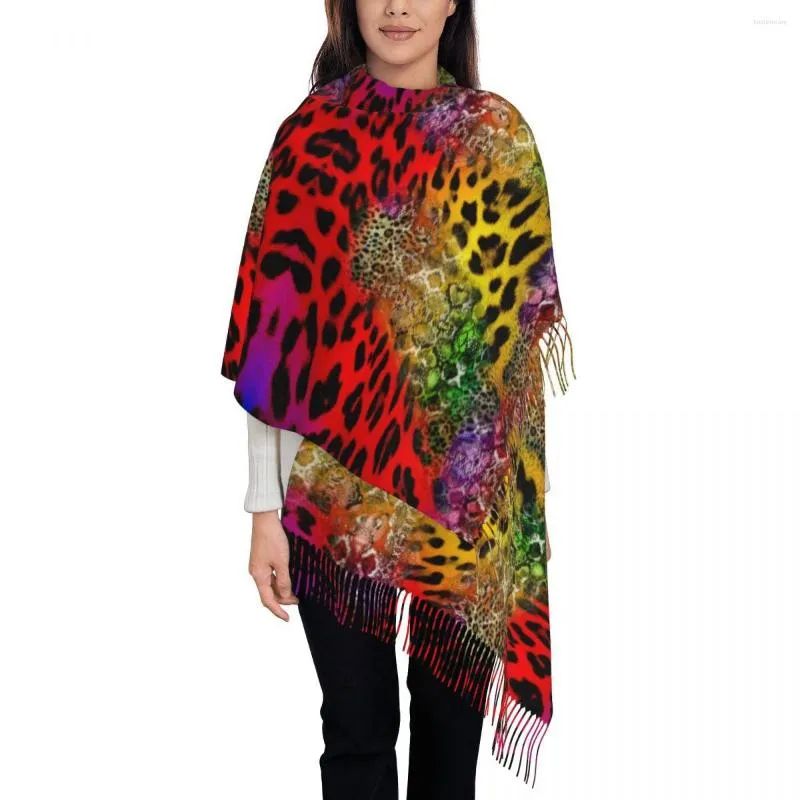 Sciarpe Leopard Print Women's Pashmina Shawl Wraps Sciarpa con frange lunga grande