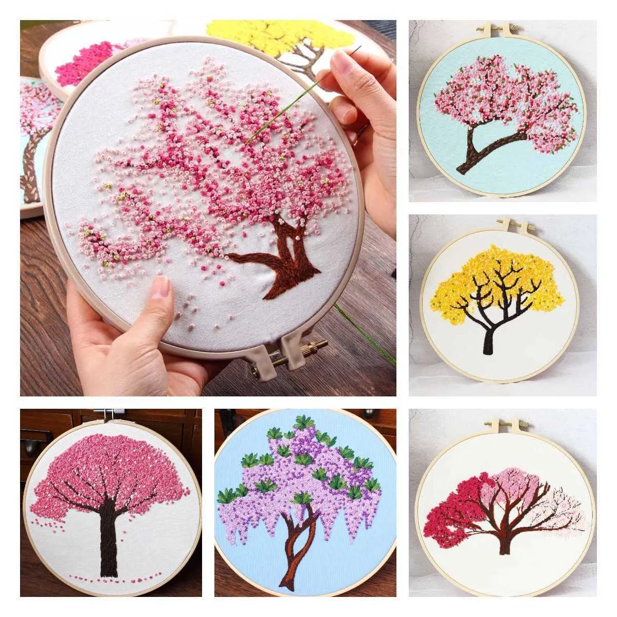 Chinese Style Products DIY Embroidery for Beginner Flower Tree Cross Stitch Set Pattern Printed Needlework Sewing Art Craft Painting Gift Wholesale