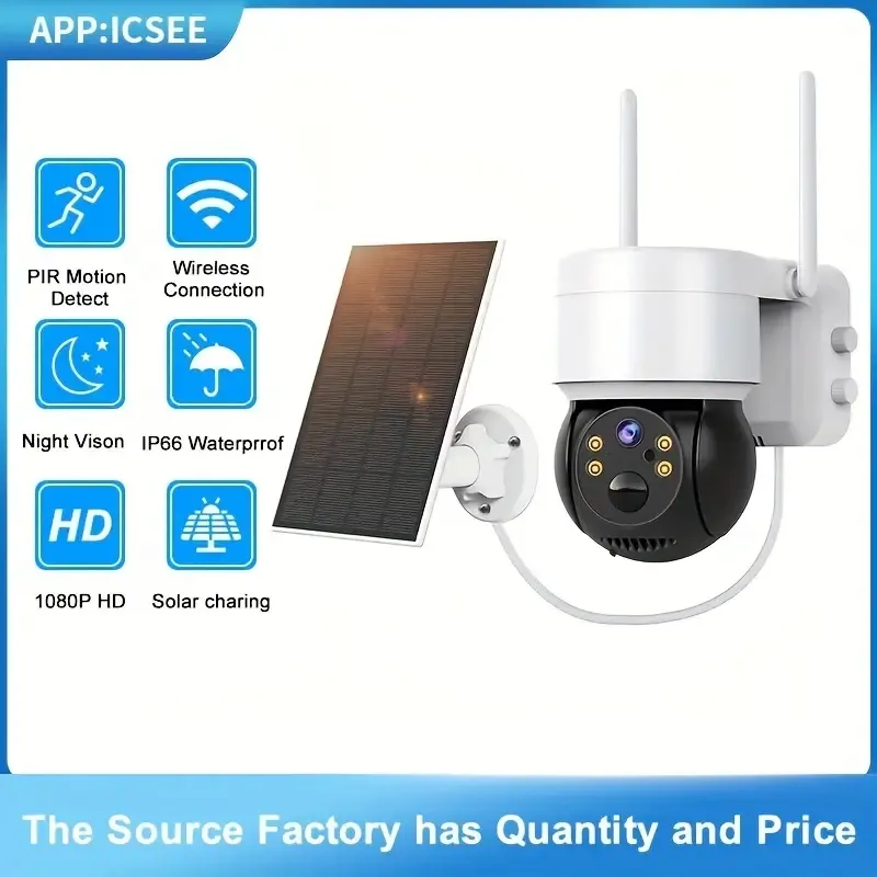 1pc WIFI Solar Camera 1080P PIR Human Detection 4MP Outdoor Solar Panel Camera Wireless Surveillance PTZ Camera Rechargeable Battery 32G SD