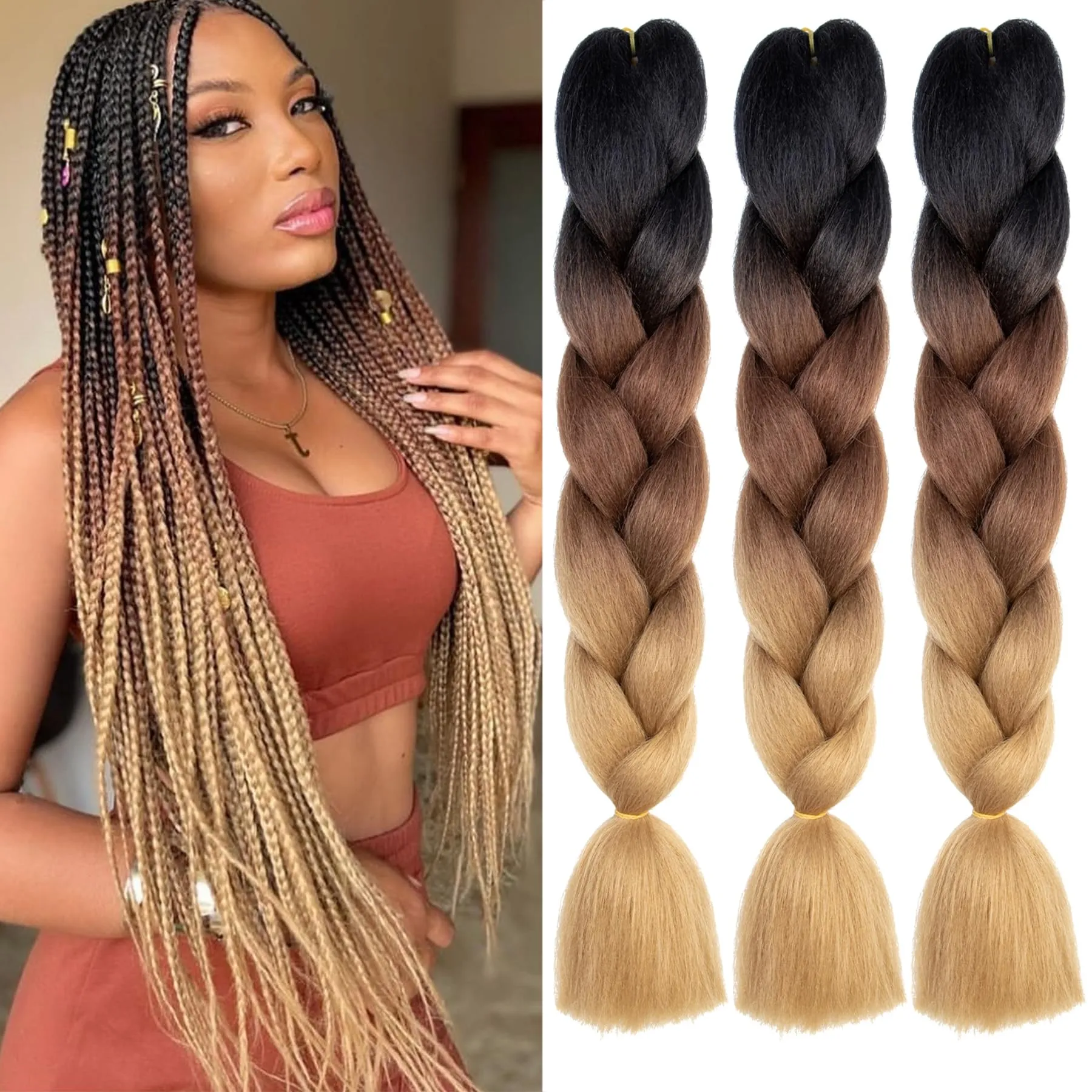 Jumbo Tressage Extension de Cheveux Synthétique Kanekalon Haute Température Fibre Crochet Twist Tresses Cheveux Avec Petits Cadeaux Gratuits 24 pouces J3