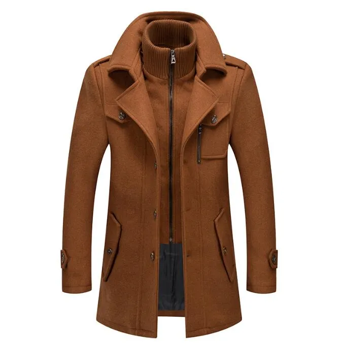 New Autumn Winter Wool Coat Men Fashion Double Collar Thick Jacket Single Breasted Trench Coat Men Casual Wool Blends Overcoats