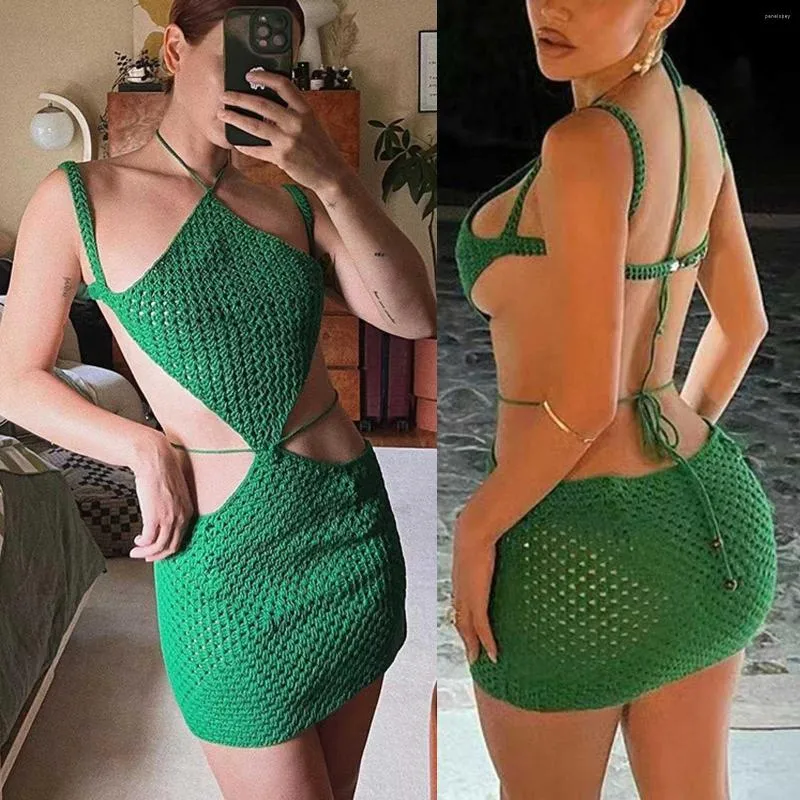 Vestidos casuais na moda de verão de malha cor sólida vestido feminino sexy nádega frente única decote sem costas sem mangas vestidos finos