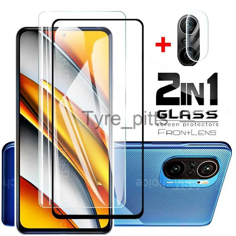 휴대폰 화면 보호기 2in1 유리 Poco F3 X3 NFC Pro M3 F2 Xiaomi Pocophone Pocox3 Pocox3 Pocof3 X3NFC X3PRO 화면 보호기 전화 글라스 X0803 용 강화 유리