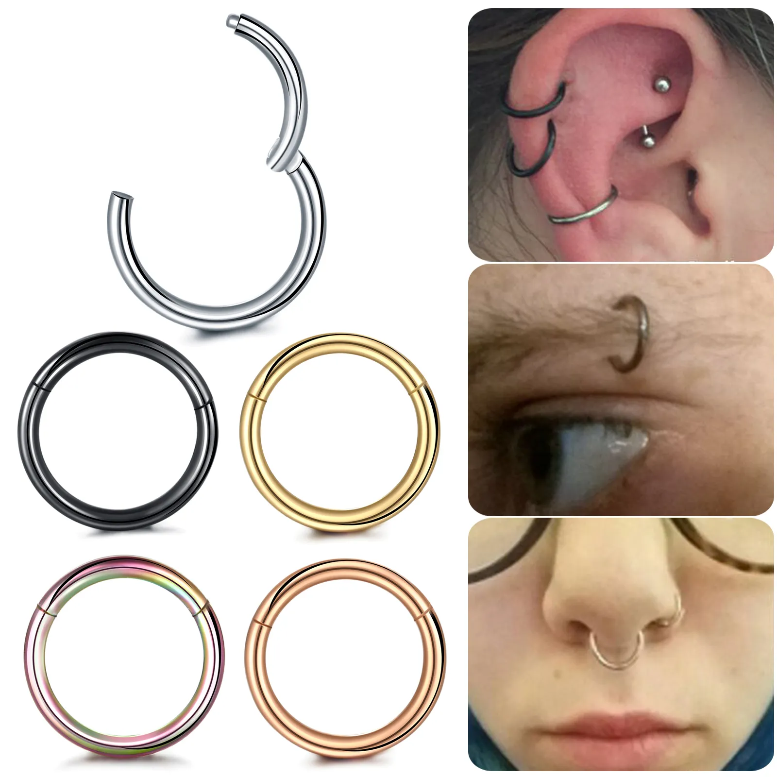 Labret Lip Piercing Jóias 10pcslot Articulado Septo Clicker Segmento Anel de Nariz Cartilagem de Orelha Corpo Helix Aro de Sobrancelha 230802