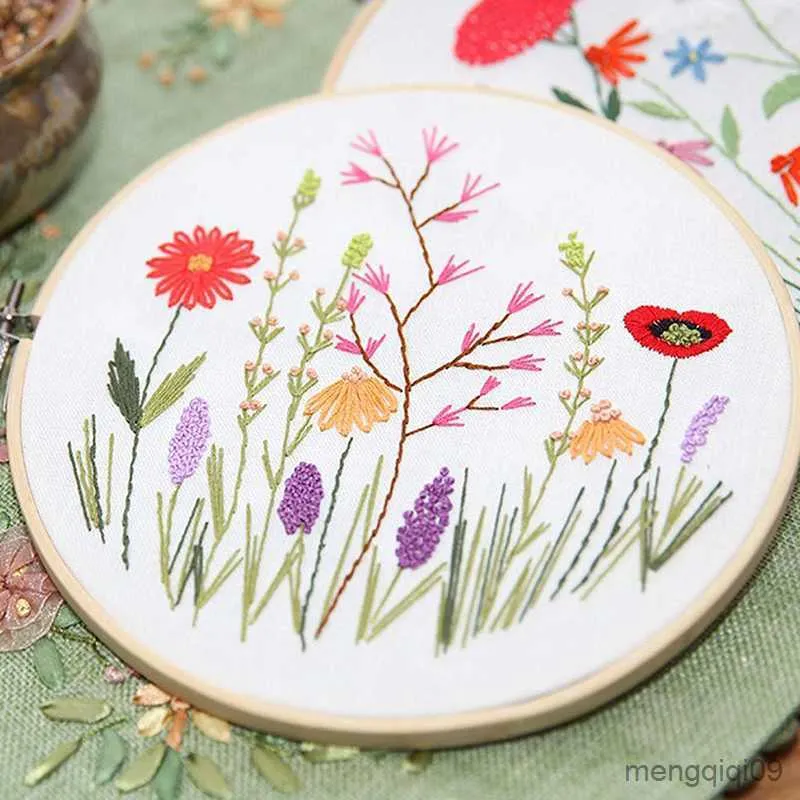 Chinese Style Products DIY Flower Plants Pattern Embroidery Needlework Tool Print Beginner Material Round Hoop Cross Stitch Kits Sewing Crafts R230803