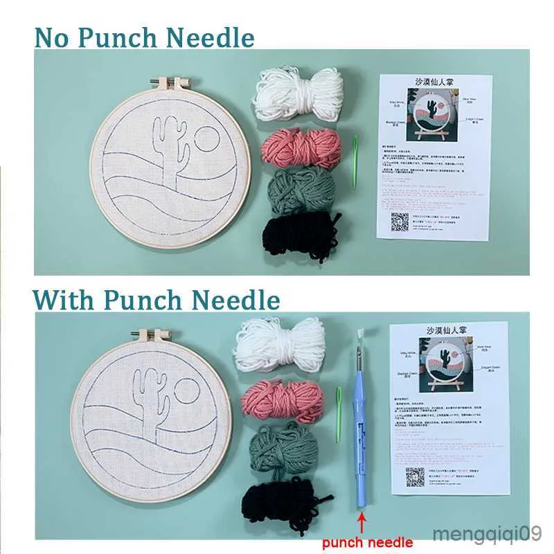 Kinesiska stilprodukter DIY Punch Needle Brodery med garn Floral Mönster Starter Set Poking Cross Stitch Tools for Sticking R230803