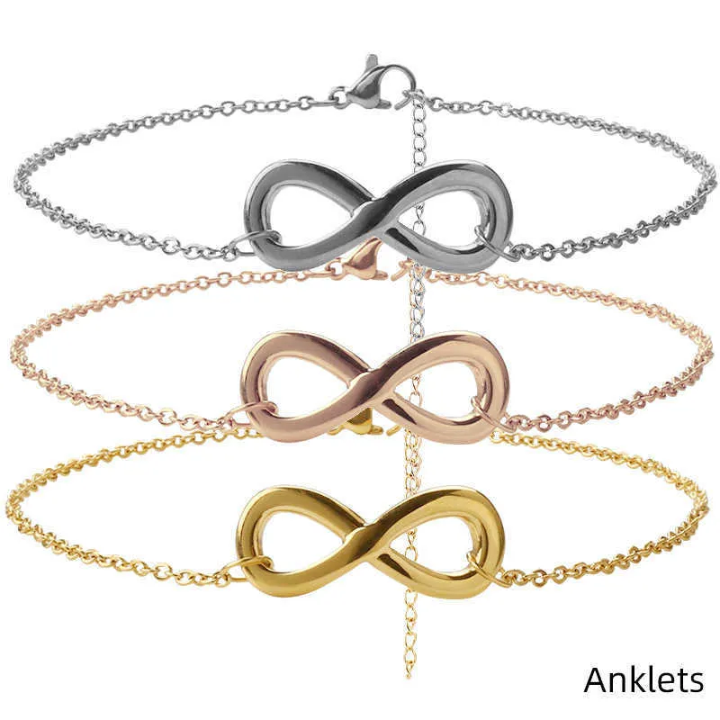 Dames sieraden 8karakter stalen enkelketting digitale oneindigheid zomer 18k gouden voetornament