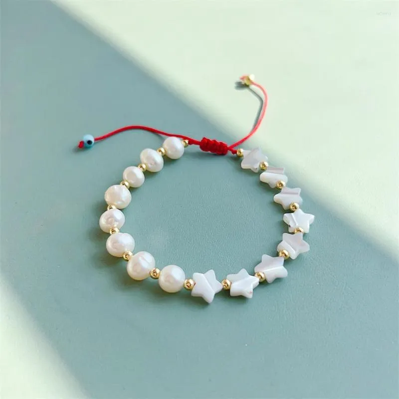 Braccialetti di fascino Stella di conchiglia naturale per le donne Braccialetto di perle d'acqua dolce reale di lusso Fornitore all'ingrosso di gioielli con corde rosse Pulseras