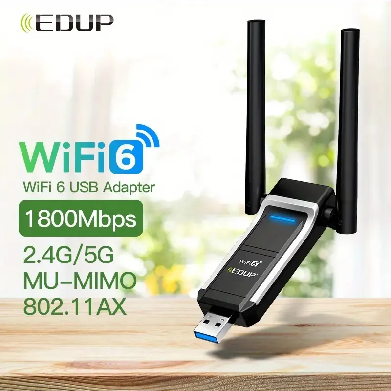 1 محول USB WiFi 6 للكمبيوتر الشخصي ، بطاقة الشبكة اللاسلكية AX1800 USB 3.0 مزدوجة النطاق 5 جيجا هرتز/2.4 جيجا هرتز ، مكسب عالية 802.11AX محول شبكة لاسلكية لأجهزة الكمبيوتر الشخصية ، الكمبيوتر المحمول