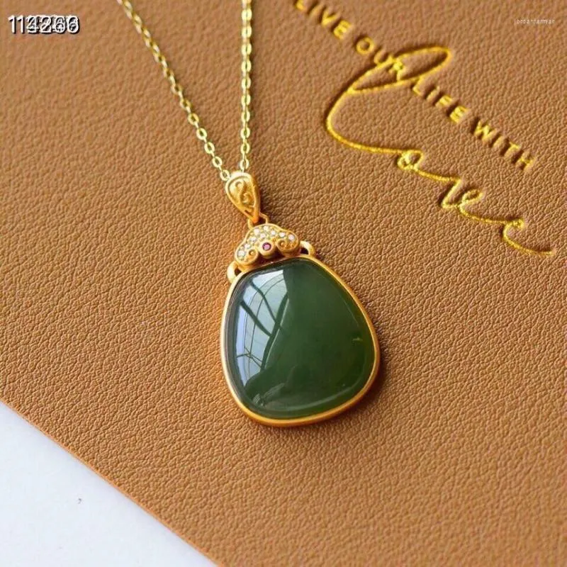 S925 Sterling Silver Jade Jasper Pendant Necklace Gold Filled