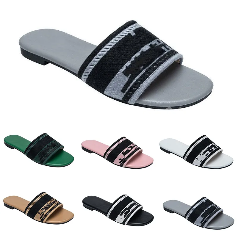 2023 Paris Embroidered Dazzle Designer Slippers Womens Sandals Summer Beach Stripes Casual Flat Slippers Sliders women ladies flip flops Embroidery C Double L3