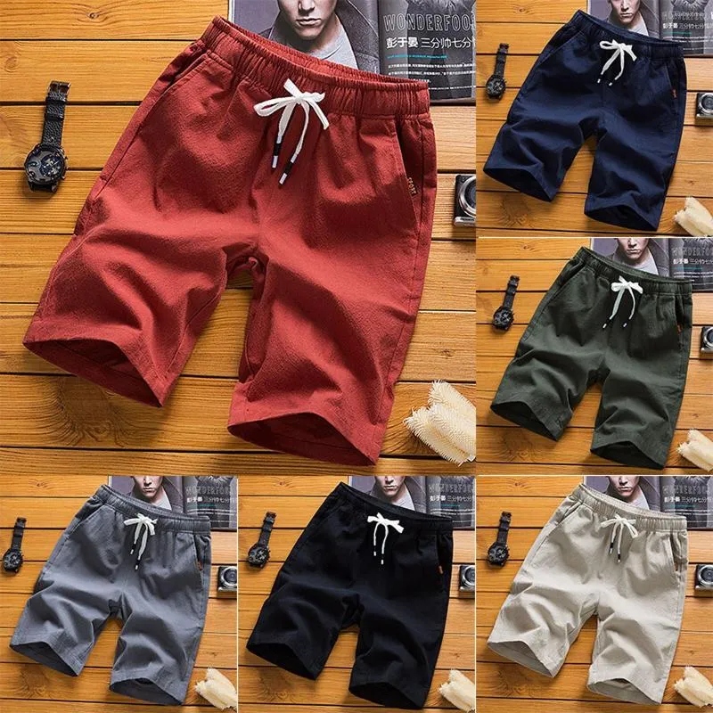 Men's Shorts Summer Men Casual Fashion Drawstring Solid Color Cotton And Linen Five Points Big Foam Indoor Boy Outdoor House