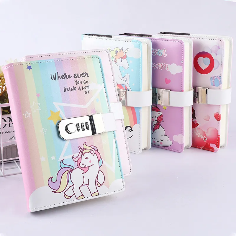 Notepads A5 Cute Unicorn Girl Diary Notebook Thicken Password with Code Lock Refillable Planner Organizer Kawaii Stationery Gift 230803