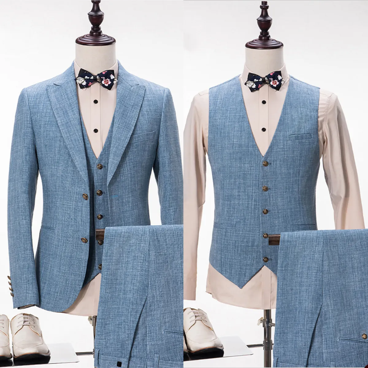 Elegant Philip Blue Men Custom Wedding Suits with Peaked Lapel