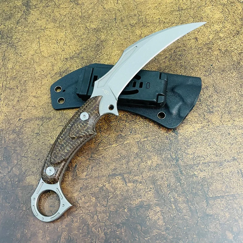 New S7205 Karambit Knife DC53 Satin Blade Full Tang Micarta Handle Fixed Blade Claw Knives Outdoor Camping Tactical Gear with Kydex