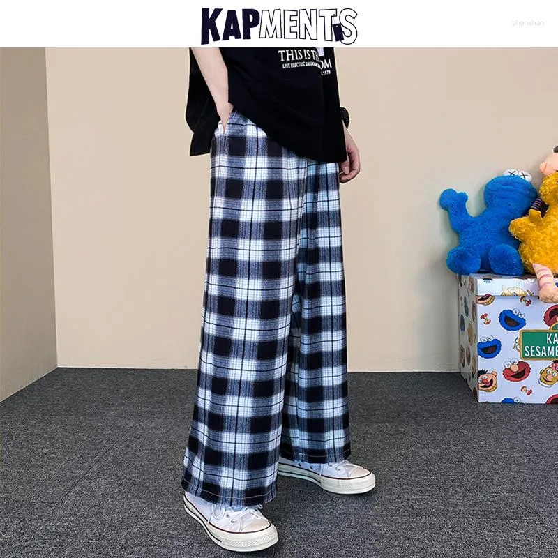 Calça Masculina KAPMENTS Calça de Moletom Xadrez Harajuku Masculina 2023 Moda Coreana Masculina Baggy Joggers Vintage Masculino Streetwear 5XL