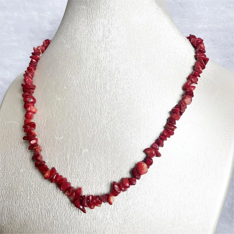 Chains Small Size Red Coral Irregular Freeform Chip Gravel Necklace For Natural Stone Beads Jewelry Choker Collar Accessories 3-5-8mm