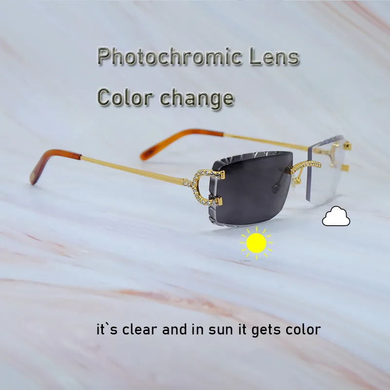 Iced Out Lunettes de soleil Lentille photochromique Changement de couleur Lentilles de deux couleurs Lunettes 4 saisons Strass de luxe interchangeables Carter Eyewear Gafas De Sol