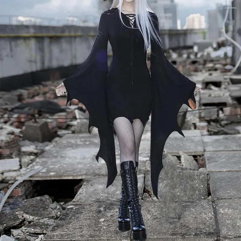 Dark Vampire Costume Dress - Halloween Party Dress with Batwing Sleeves, Irregular Hem & Lace-Up Detail - Gothic Style Casual Dress from Dhgate Basic & Casual Dresses - price 27.4 Dark Vampire Costume Dress - Halloween Party Dress with Batwing Sleeves, Irregular Hem & Lace-Up Detail - Gothic Style Casual Dress from Dhgate Basic & Casual Dresses - price 27.4