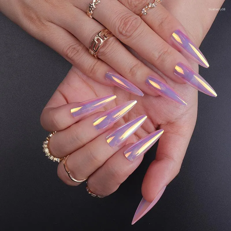 Faux Ongles Amande Long Stiletto Faux Portable Dégradé Noir