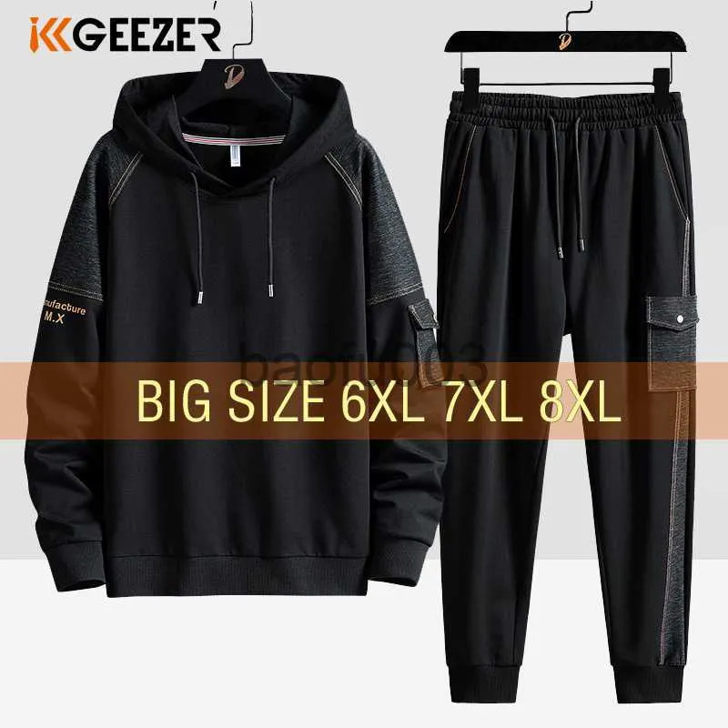 Men's Tracksuits Men Hoodies Set Sweatshirts 5XL 6XL 7XL 8XL Plus Size 68% Cotton Streetwear Hooded Sportswear Fleece Tracksuit Autumn Hip Hop J230803