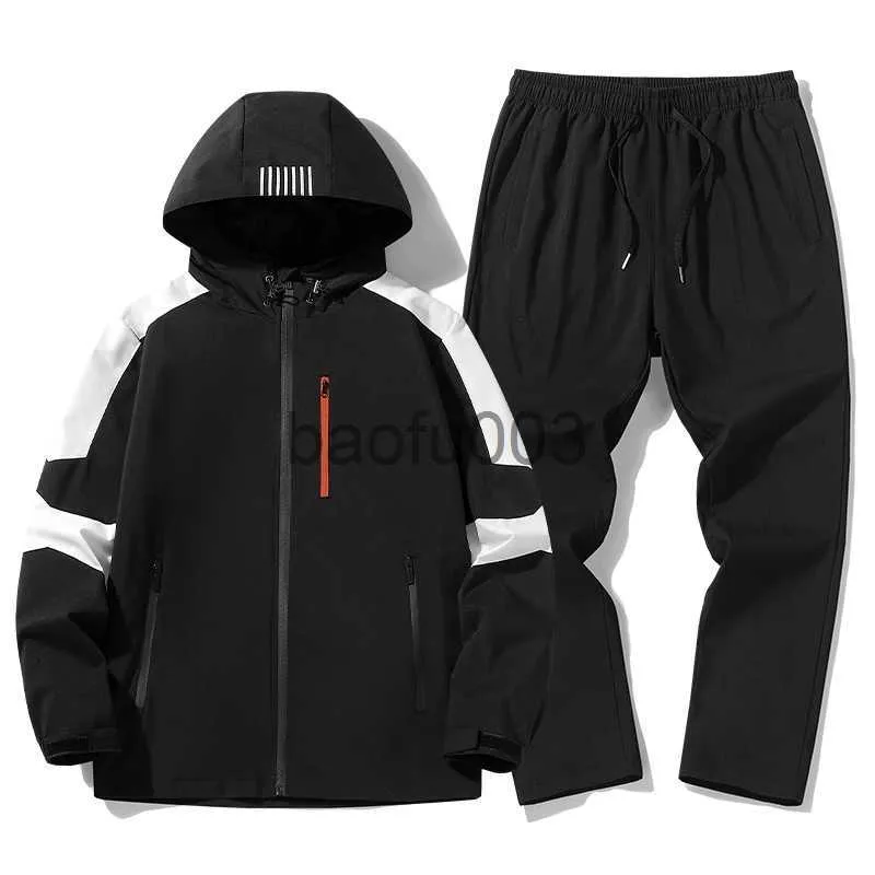 Survêtements pour hommes 2023 Mode 2 Pièces Ensembles Hommes Cargo Zipper Survêtement Avec Poches Vestes Militaires Et Fit Taille Élastique Pantalon Survêtement J230803