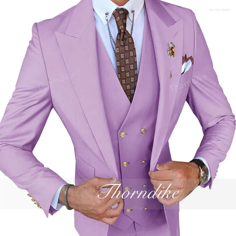 Ternos masculinos Thorndike 2023 Custom Light Purple Yellow Button Point Lapel Suit Noivo Smoking Padrinhos Festa 3 Peças