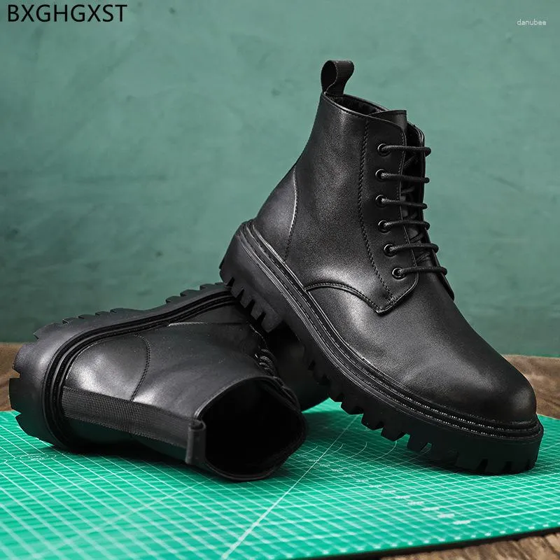 Boots Platform For Men Male Black Shoes Leather Designer Barefoot Man Stivali Ankle 2023 Scarp