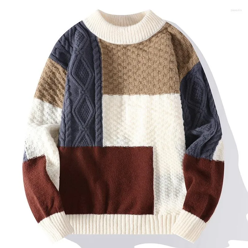 Maglioni da uomo Maglione di colore abbinato autunno e inverno Caldo cappotto di filo intimo spesso Studenti giovanili Girocollo Fondo maglia