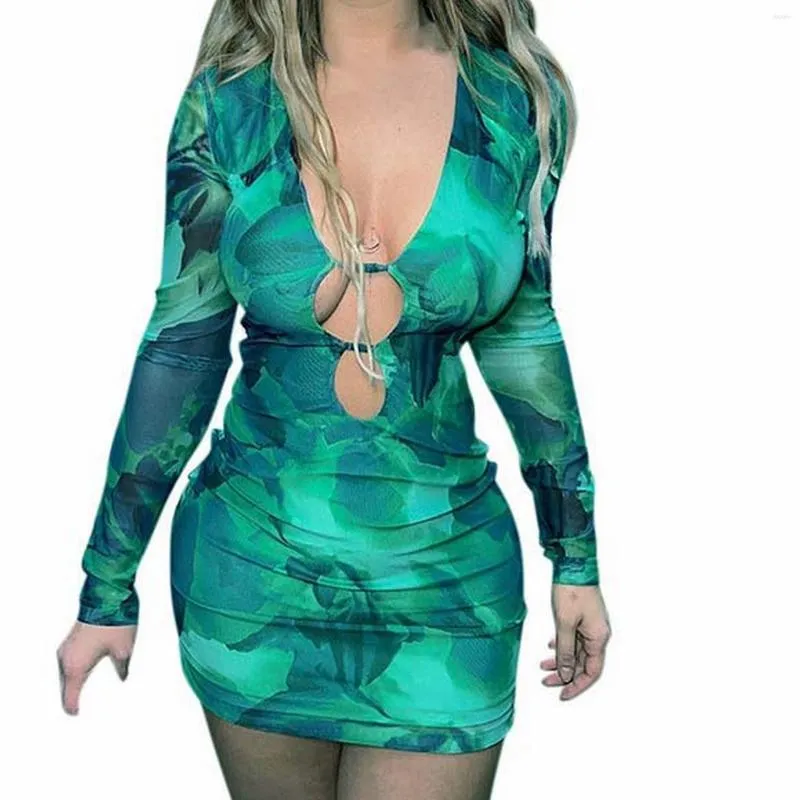 Casual Dresses Women's Green Printed Long Sleeved Spicy Girl Sexy Dress for Women Work