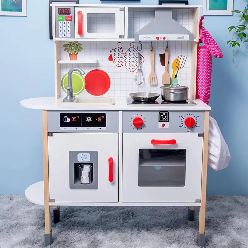 Cuisine Jouet Pour Enfants Accessoires en Bois Avec Lumière Couleur Blanc