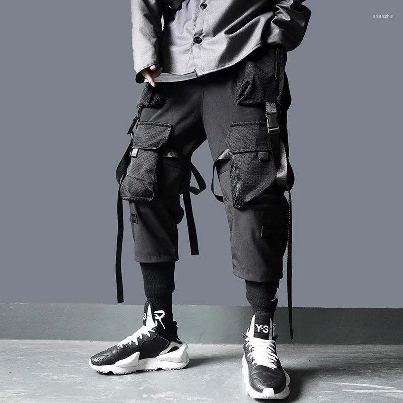 Мужские брюки 2023 Высококачественные много сетчатые карманы лоскутная тактическая техническая техническая одежда груз мужская улица панк хип -хоп брюки jogger hombre