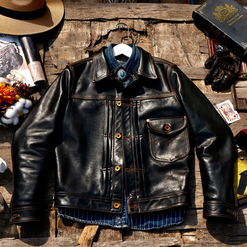Men's Jackets Tailor Brando Asian Size Genuine 506XX Super High Quality Italian Batik Leather Classic Retro Tooling Denim Jacket TYPE1 230802