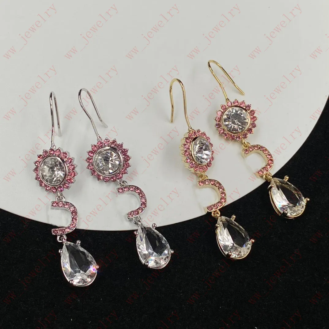 Tasarımcı Dungle Chandelier Pembe Zirkon Kristal Çiçek, Alfabe, Su Damla Kolye Kadın Küpeleri, Altın/Gümüş İki Renk, Balo, Parti, Ziyafet