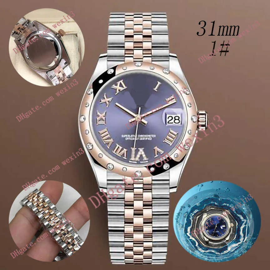 Luxury flat Roman six-point diamond dial bezel random bezel small chain 31mm 2813 gold automatic steel Swim waterproof watch