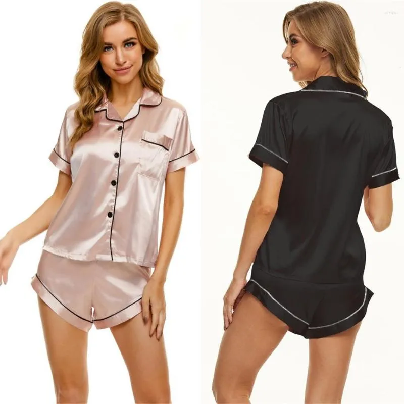 Kvinnors sömnkläder Kvinnor Rayon Pyjamas Suit 2st Shirtshorts Nightrown Nightwear Summer Pyjamas Set Intime Lingerie Bathrobe Home Wear