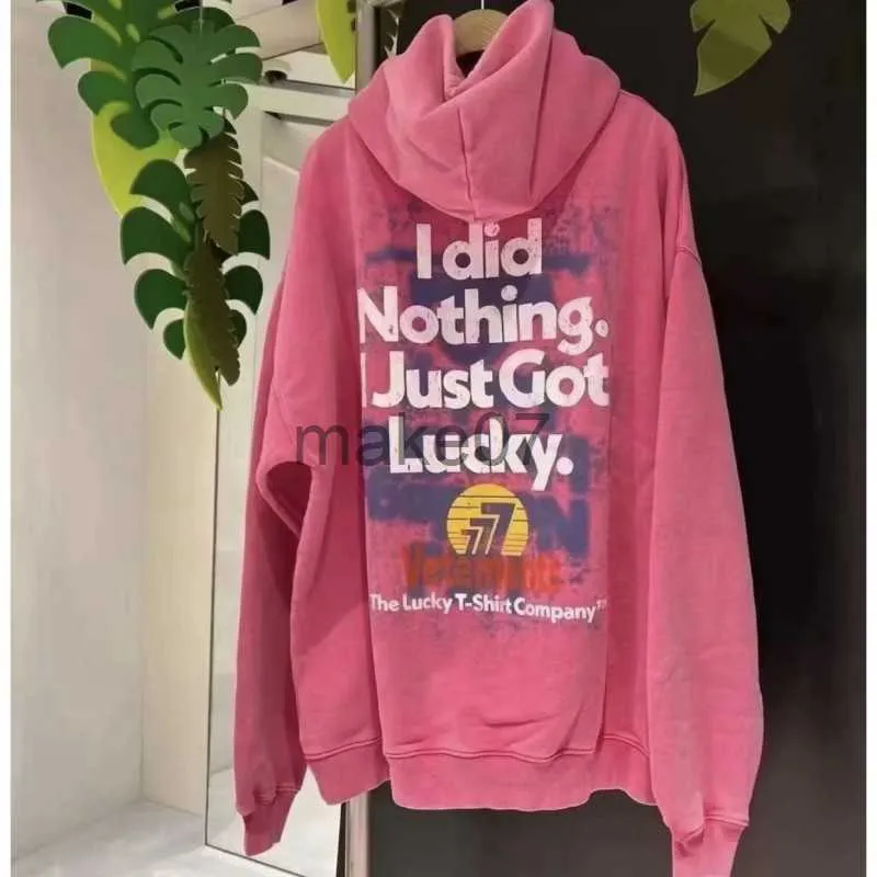 Herrtröjor tröjor 23SS Vetements hoodies graffiti Speckle Letter Print Brodery Pink Hoode Sweatshirts VTM For Men Women J230803