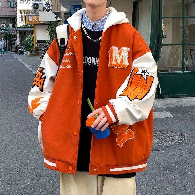 Giacche da uomo giacca con cappuccio cardigan in puro cotone primavera e autunno in uniforme da baseball abbigliamento uomo tasca a contrasto di colore kpop 230803